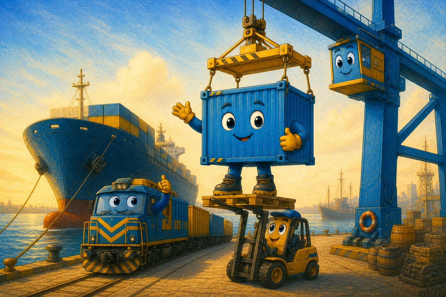 Chuck’s friendly crew helps him get ready to be lifted onto a ship