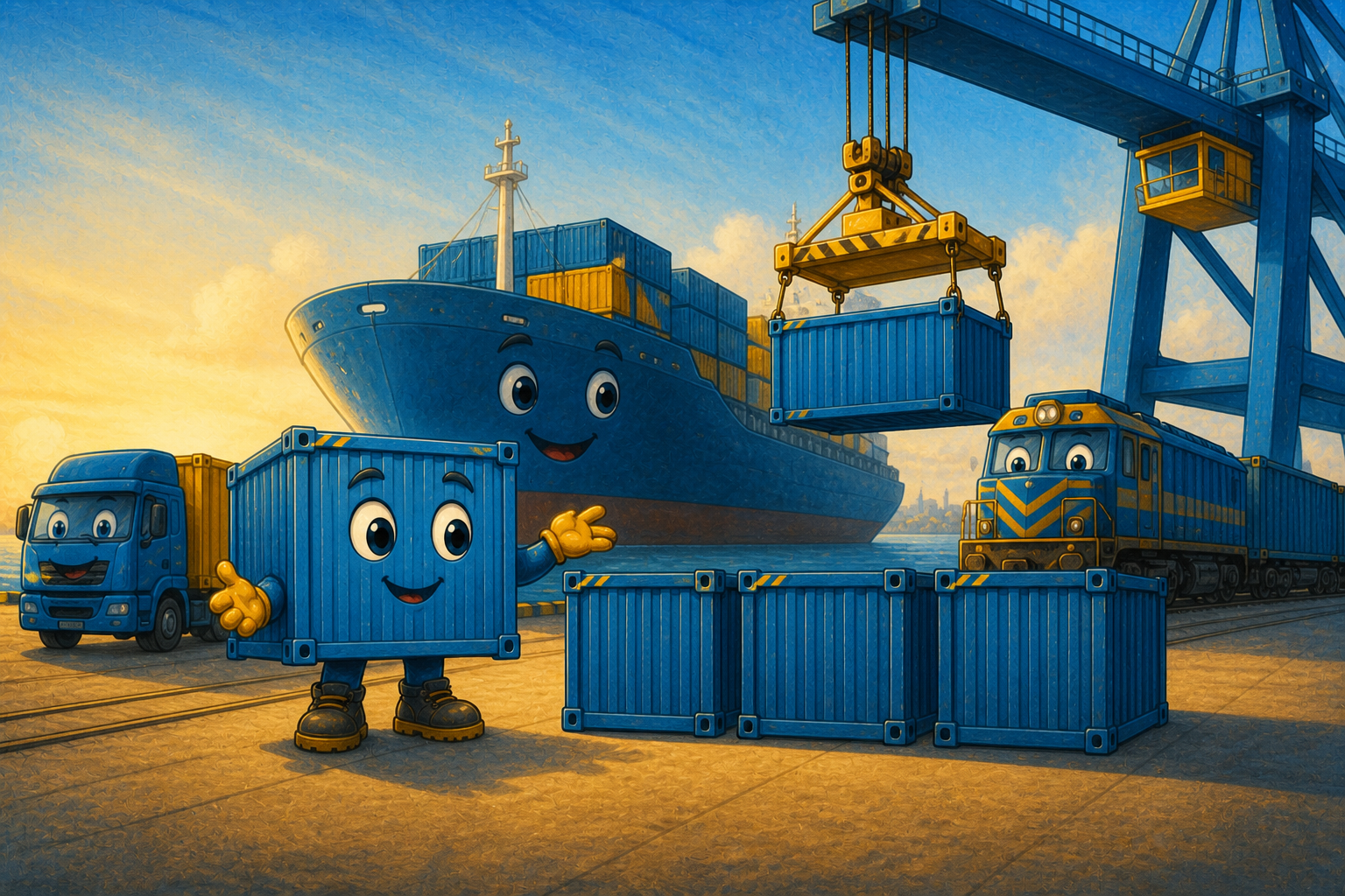 Chuck imagines containers fitting safely on a truck, a ship, and a train